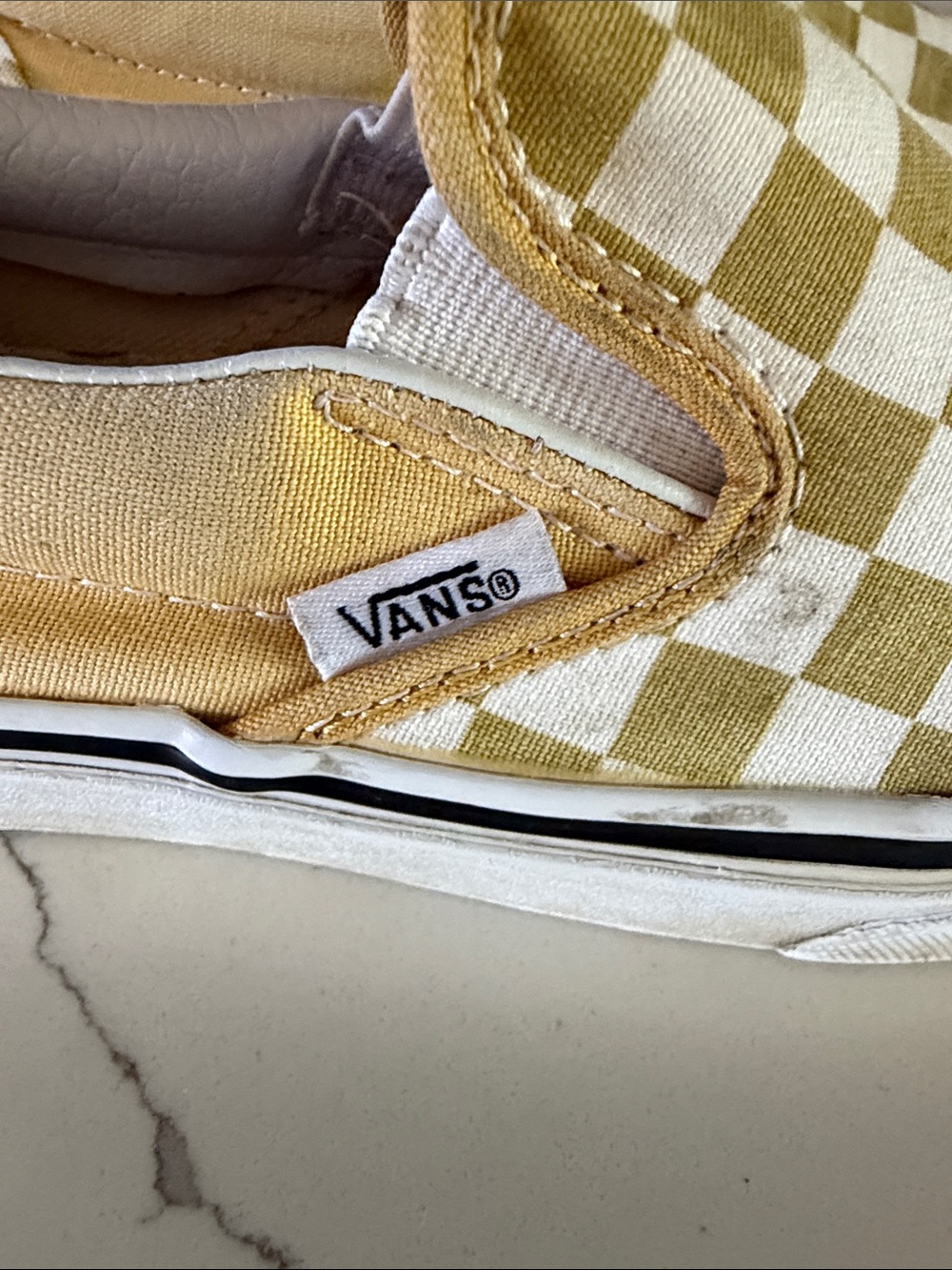 Vans Women's Classic Checkerboard Slip-On Sneakers in Gold/White M 4.5/W 6 - Picture 5 of 8